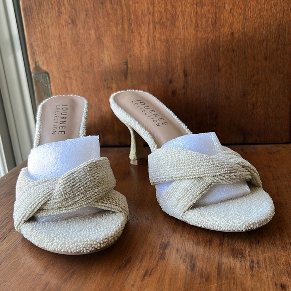 Terry Cloth Tan Women's Heels Kitten Heels Preppy Open Toe Sandals Toweling 2025 - Picture 9 of 15